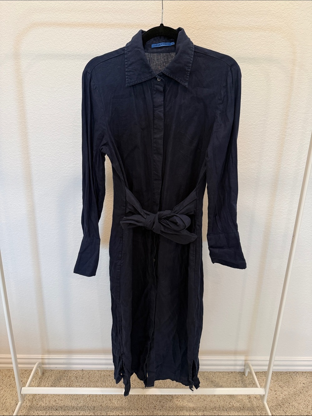 J. McLaughlin Navy Long-Sleeve Tie-Waist Shirt Dress